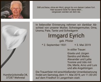 Traueranzeige von Irmgard Eyrich von Eschwege