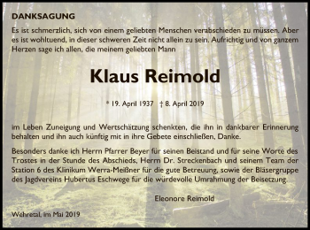 Traueranzeige von Klaus Reimold von Eschwege