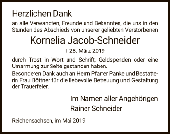 Traueranzeige von Kornelia Jacob-Schneider von Eschwege