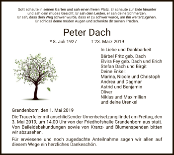 Traueranzeige von Peter Dach von Eschwege