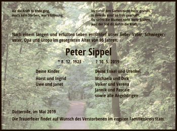 Traueranzeige von Peter Sippel von Eschwege