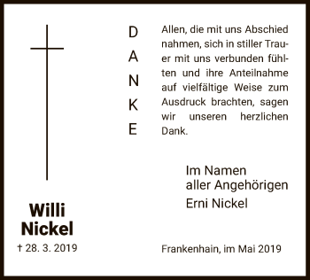 Traueranzeige von Willi Nickel von Eschwege