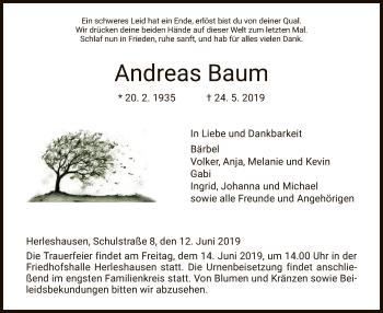 Traueranzeige von Andreas Baum von Eschwege