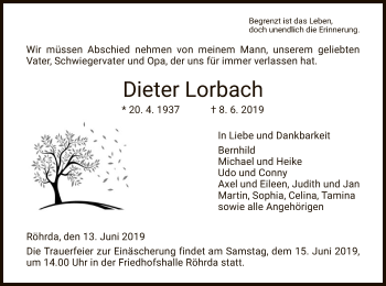 Traueranzeige von Dieter Lorbach von Eschwege