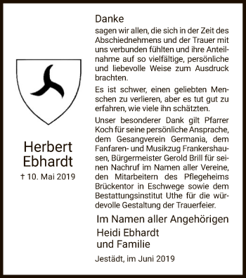 Traueranzeige von Herbert Ebhardt von Eschwege