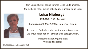 Traueranzeige von Luise Niebergall von Eschwege