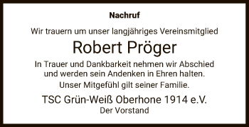 Traueranzeige von Robert Pröger von Eschwege