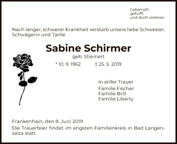 Traueranzeige von Sabine Schirmer von Eschwege