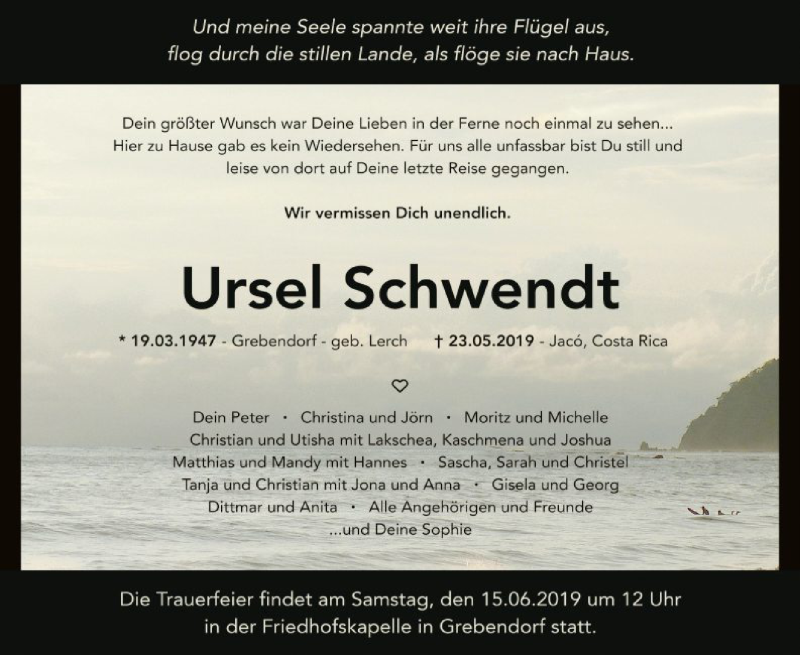  Traueranzeige für Ursel Schwendt vom 08.06.2019 aus Eschwege