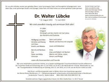 Traueranzeige von Walter Lübcke von Eschwege