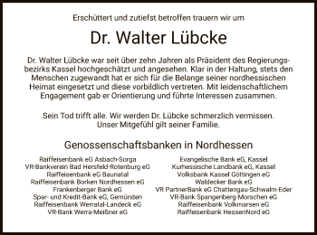 Traueranzeige von Walter Lübcke von Eschwege