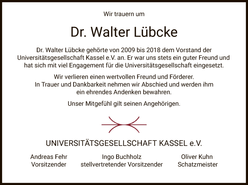  Traueranzeige für Walter Lübcke vom 08.06.2019 aus Eschwege