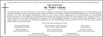 Traueranzeige von Walter Lübcke von Eschwege