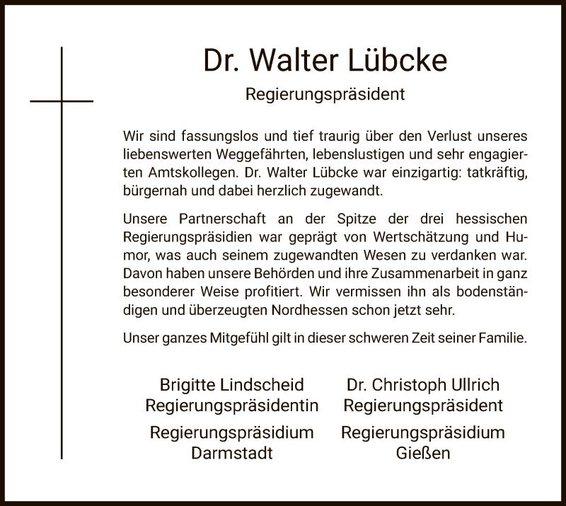  Traueranzeige für Walter Lübcke vom 08.06.2019 aus Eschwege