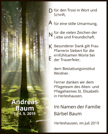 Traueranzeige von Andreas Baum von Eschwege