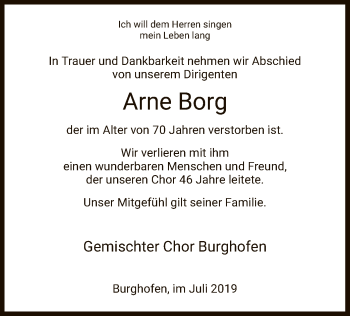 Traueranzeige von Arne Borg von Eschwege