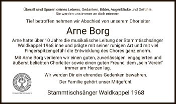 Traueranzeige von Arne Borg von Eschwege