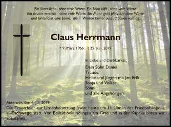 Traueranzeige von Claus Herrmann von Eschwege