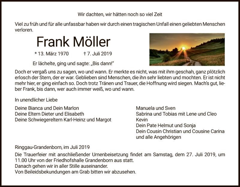  Traueranzeige für Frank Möller vom 25.07.2019 aus Eschwege