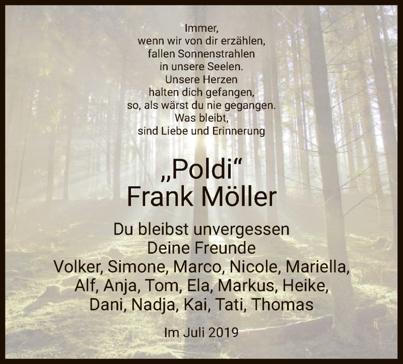  Traueranzeige für Frank Möller vom 25.07.2019 aus Eschwege