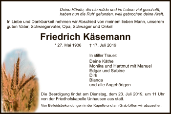 Traueranzeige von Friedrich Käsemann von Eschwege