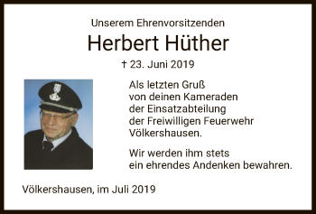 Traueranzeige von Herbert Hüther von Eschwege