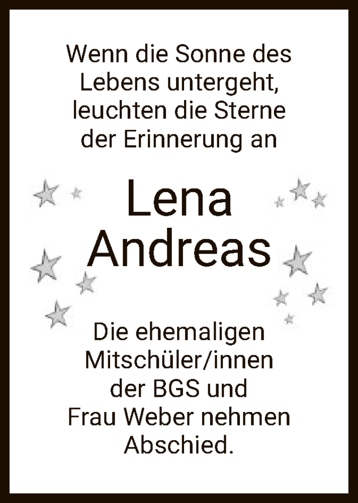  Traueranzeige für Lena Andreas vom 19.07.2019 aus Eschwege