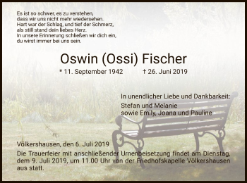 Traueranzeige von Oswin Fischer von Eschwege