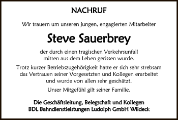 Traueranzeige von Steve Sauerbrey von Eschwege