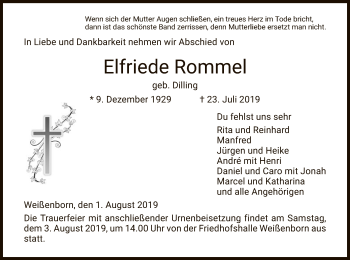 Traueranzeige von Elfriede Rommel von Eschwege