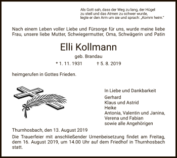 Traueranzeige von Elli Kollmann von Eschwege