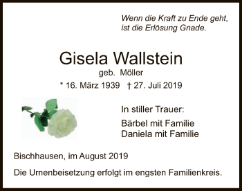 Traueranzeige von Gisela Wallstein von Eschwege