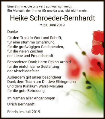 Traueranzeige von Heike Schroeder-Bernhardt von Eschwege