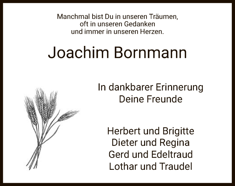 Traueranzeige für Joachim Bornmann vom 26.08.2019 aus Eschwege