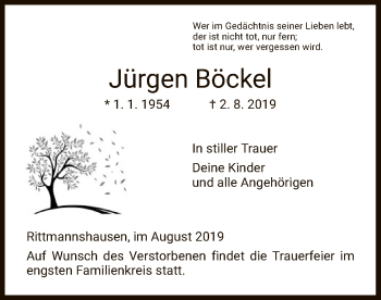 Traueranzeige von Jürgen Böckel von Eschwege