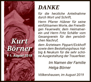 Traueranzeige von Kurt Börner von Eschwege