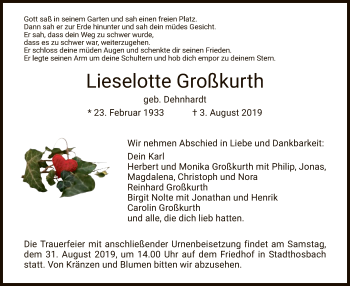 Traueranzeige von Lieselotte Großkurth von Eschwege