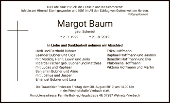 Traueranzeige von Margot Baum von Eschwege