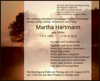 Traueranzeige von Martha Hartmann von Eschwege