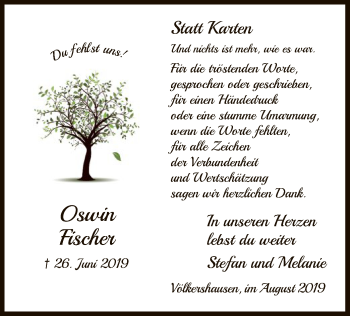 Traueranzeige von Oswin Fischer von Eschwege