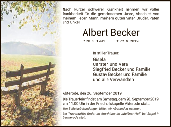 Traueranzeige von Albert Becker von Eschwege