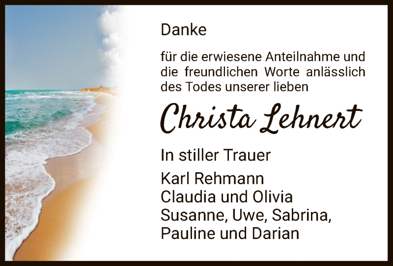  Traueranzeige für Christa Lehnert vom 14.09.2019 aus Eschwege