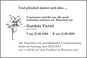 Traueranzeige von Gundula Viertel von Eschwege