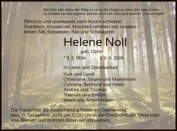 Traueranzeige von Helene Noll von Eschwege