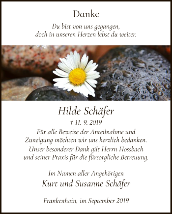 Traueranzeige von Hilde Schäfer von Eschwege