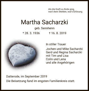 Traueranzeige von Martha Scharzki von Eschwege