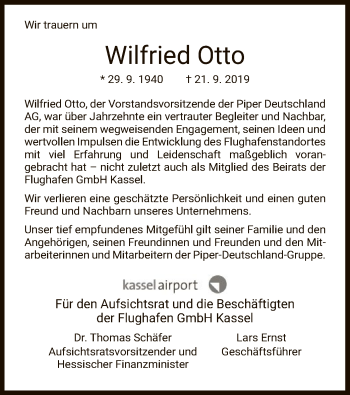 Traueranzeige von Wilfried Otto von Eschwege