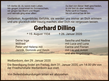 Traueranzeige von Gerhard Dilling von Eschwege