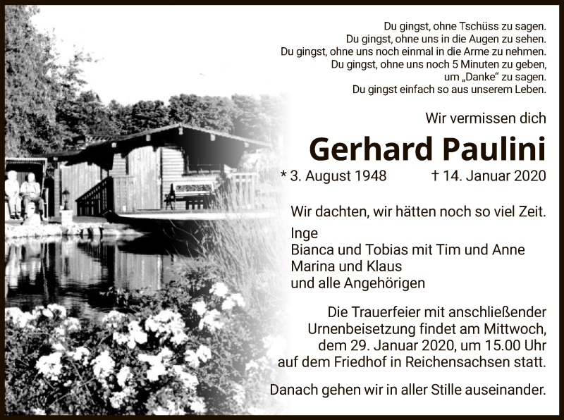  Traueranzeige für Gerhard Paulini vom 25.01.2020 aus Eschwege