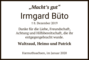 Traueranzeige von Irmgard Büto von Eschwege